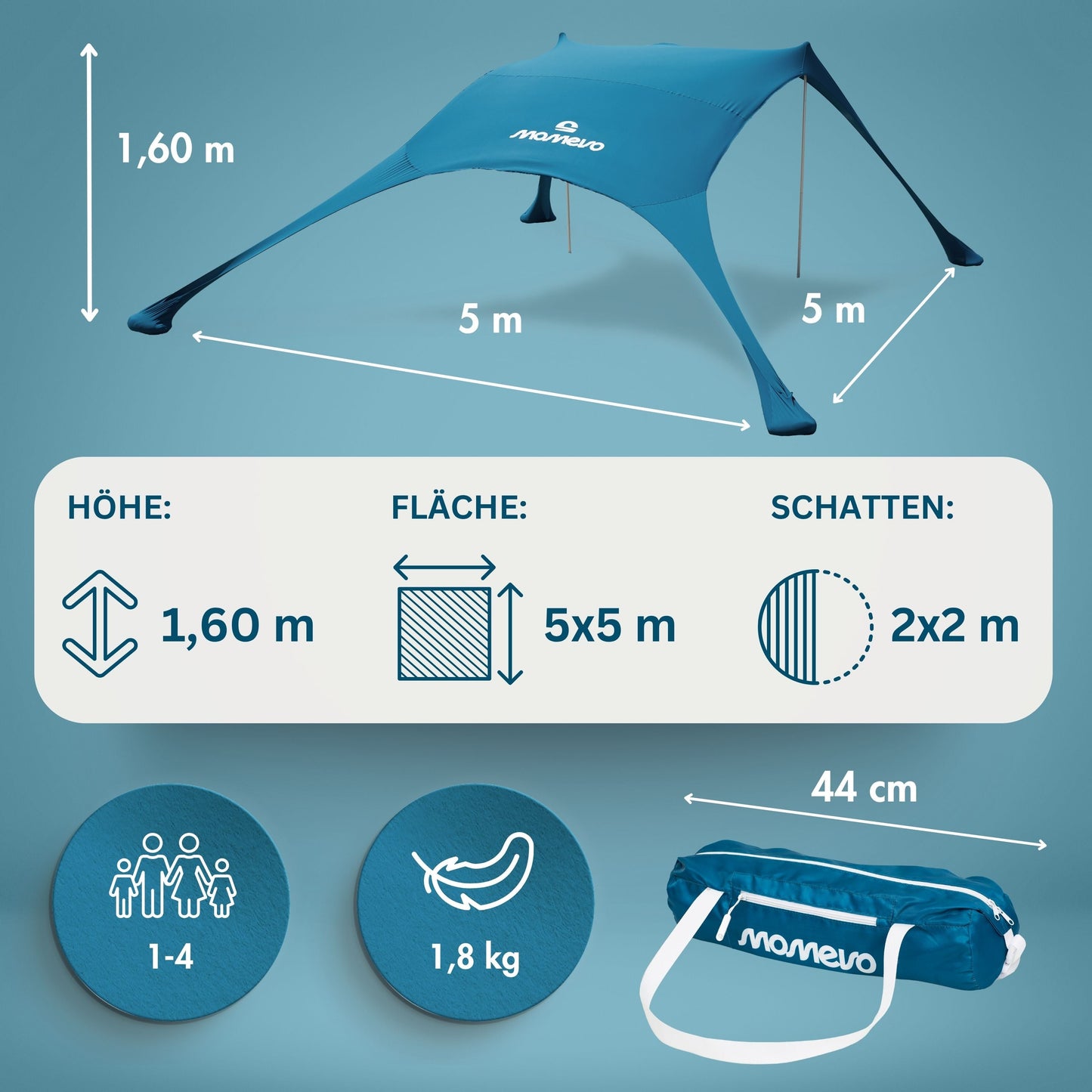 Momevo Sunsail Strandzelt Sonnensegel mit UPF50+