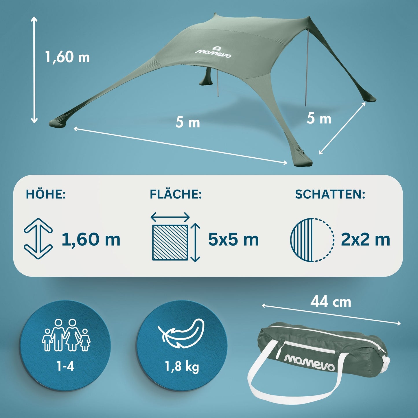 Momevo Sunsail Strandzelt Sonnensegel mit UPF50+