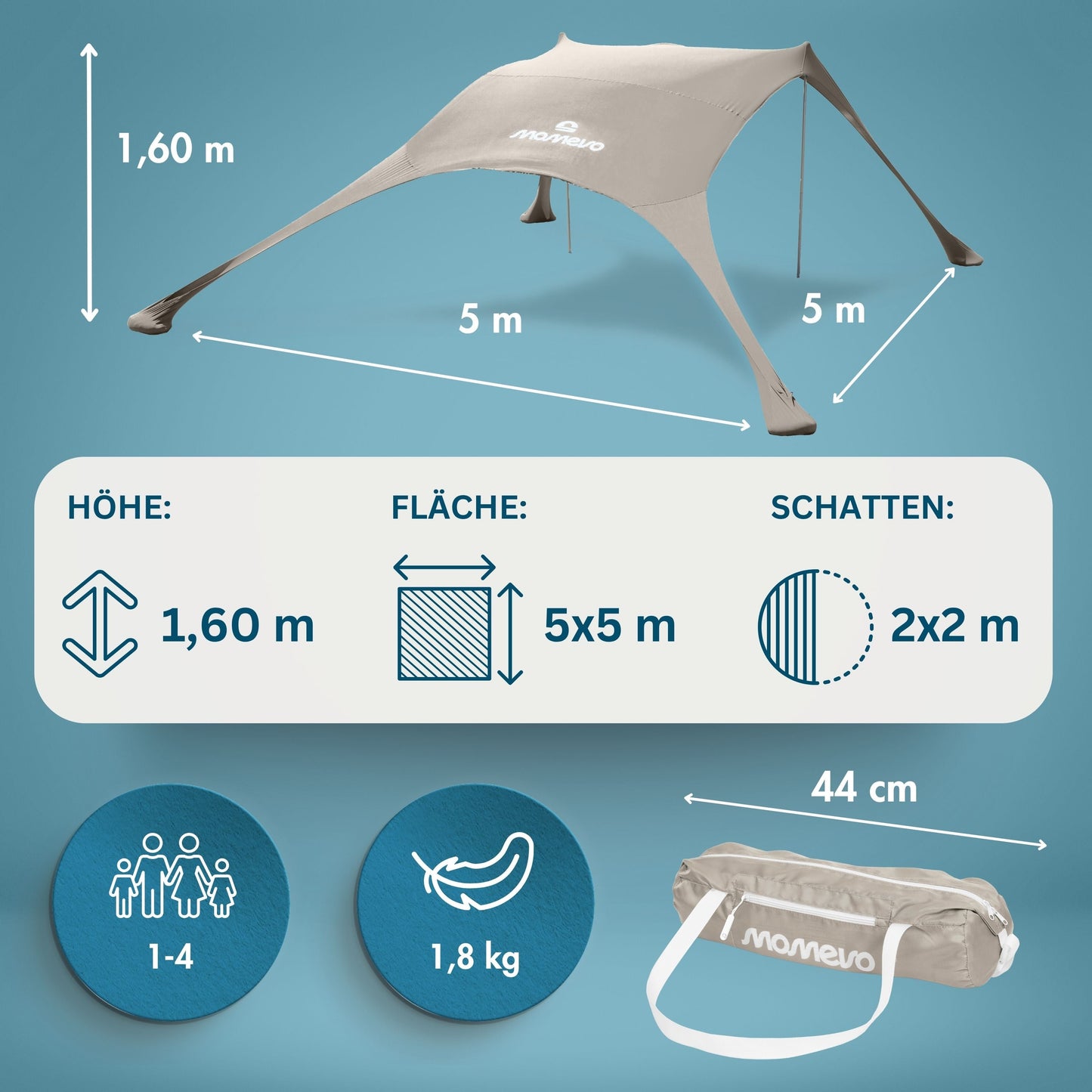 Momevo Sunsail Strandzelt Sonnensegel mit UPF50+