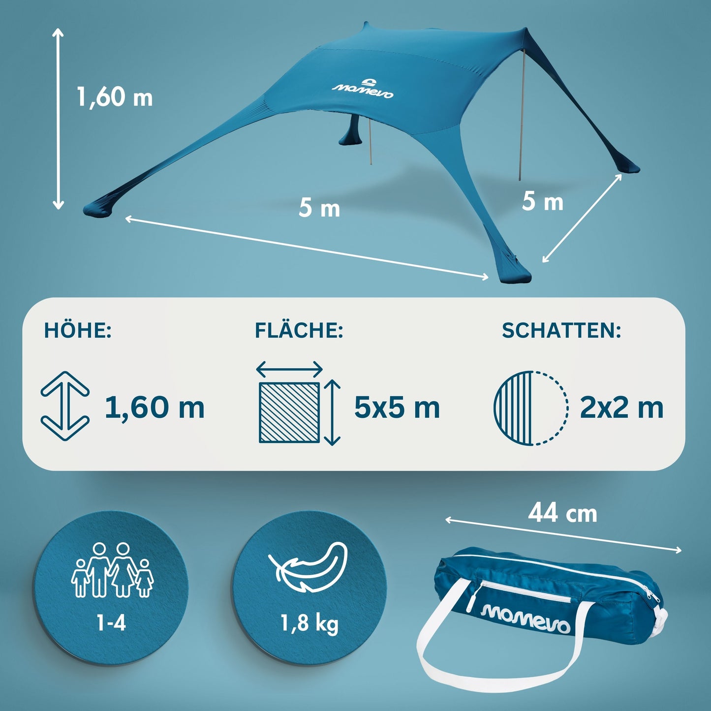 Momevo Sunsail Strandzelt Sonnensegel mit UPF50+