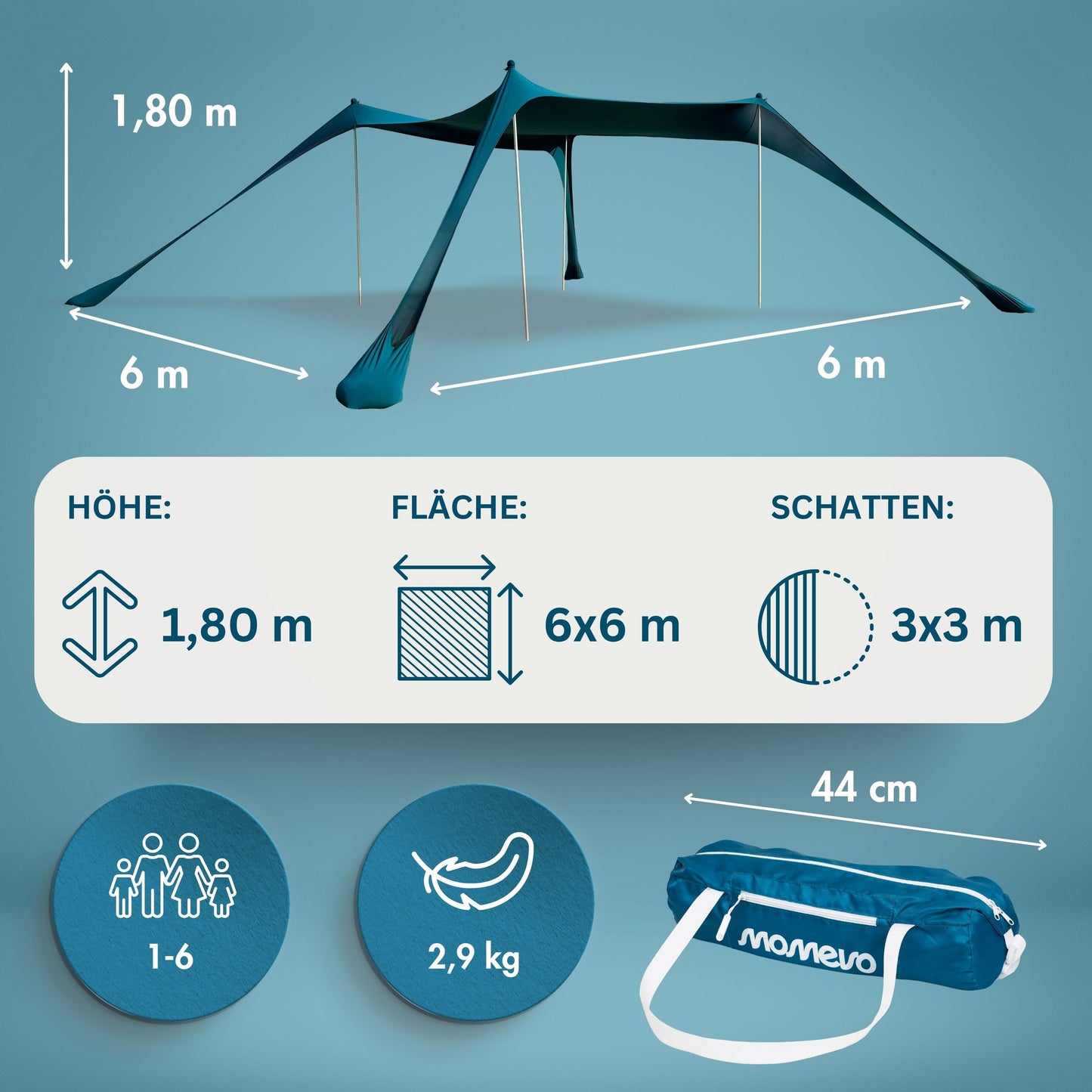Momevo Sunsail Strandzelt Sonnensegel mit UPF50+